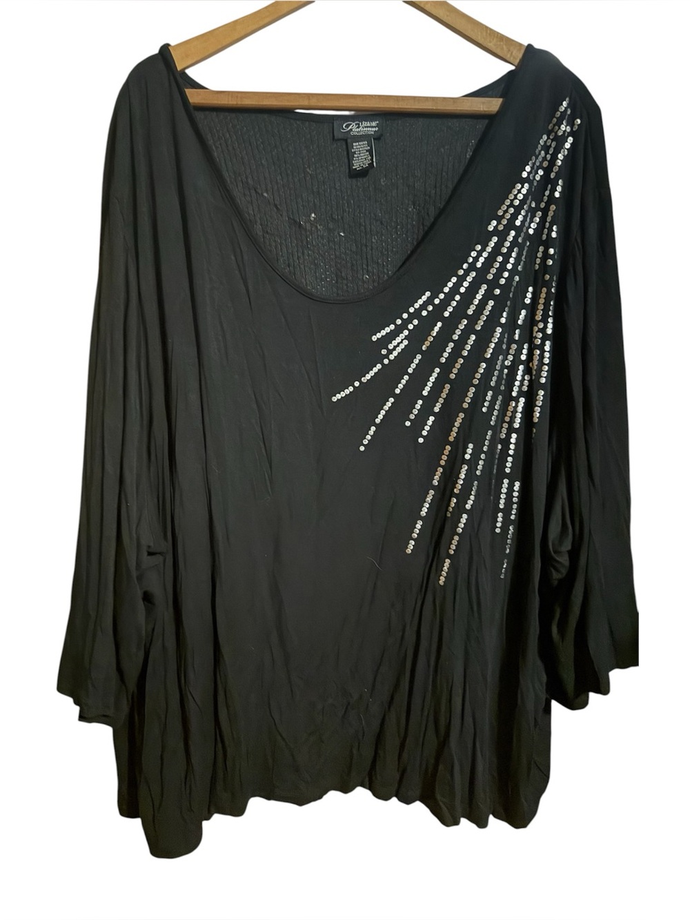 Liz & me platinum collection party Black Sequin-Embellished Women's Top plus 5x